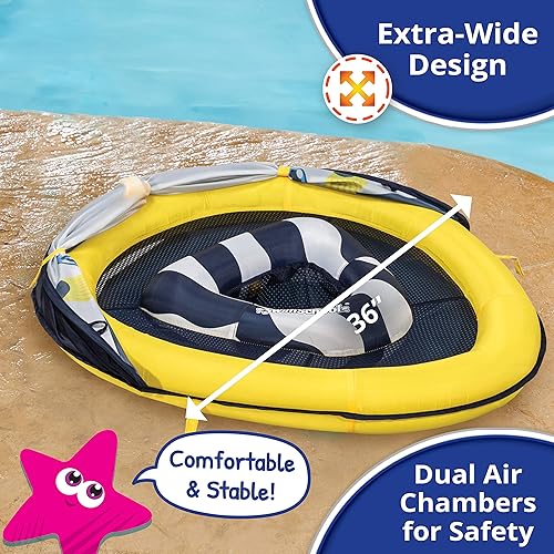 Vista 17 de SwimSchool Infant Baby Pool Floats, Free Swimming, Super Buoyant – Ages 6-24 Months – Multiple Colors/Styles – Adjustable Canopies and Seats, Splash