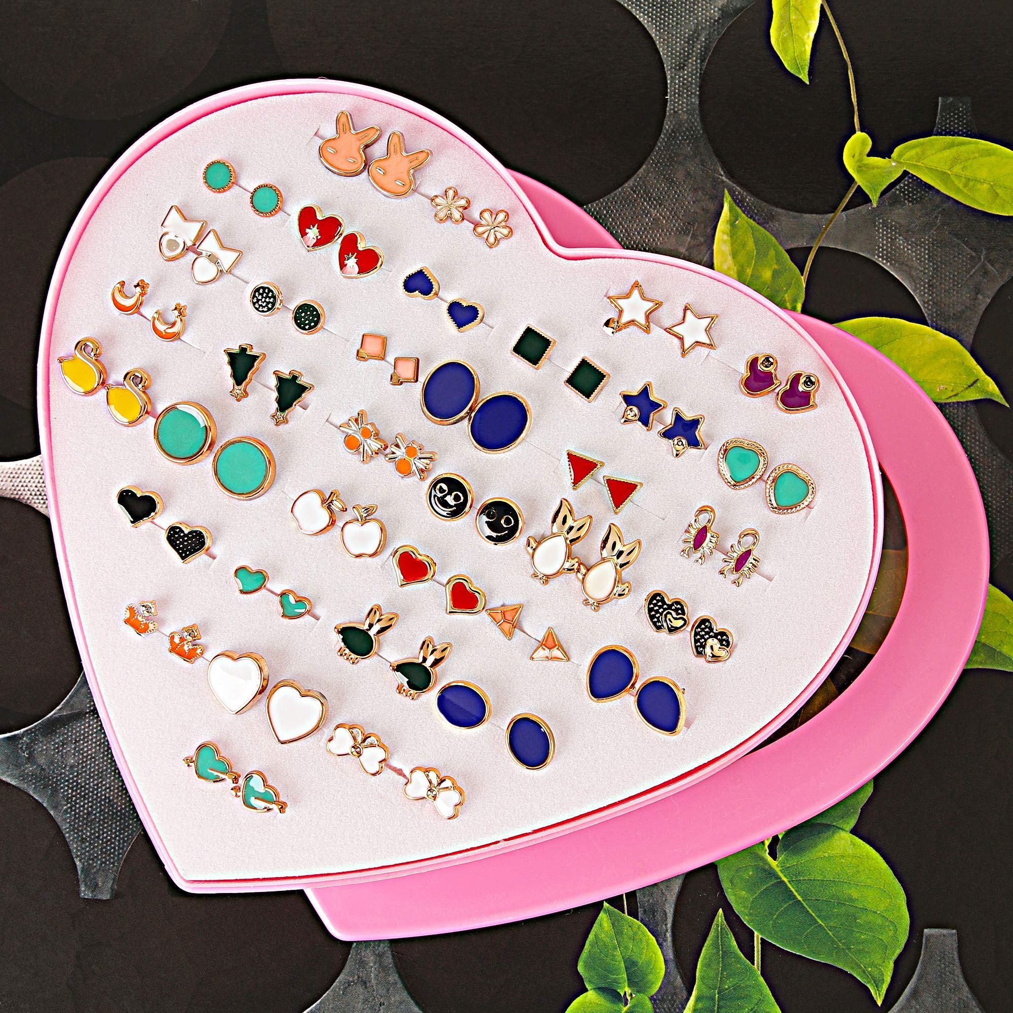 Multicolor Base Metal Stud Earrings (Set of 36 Pairs)