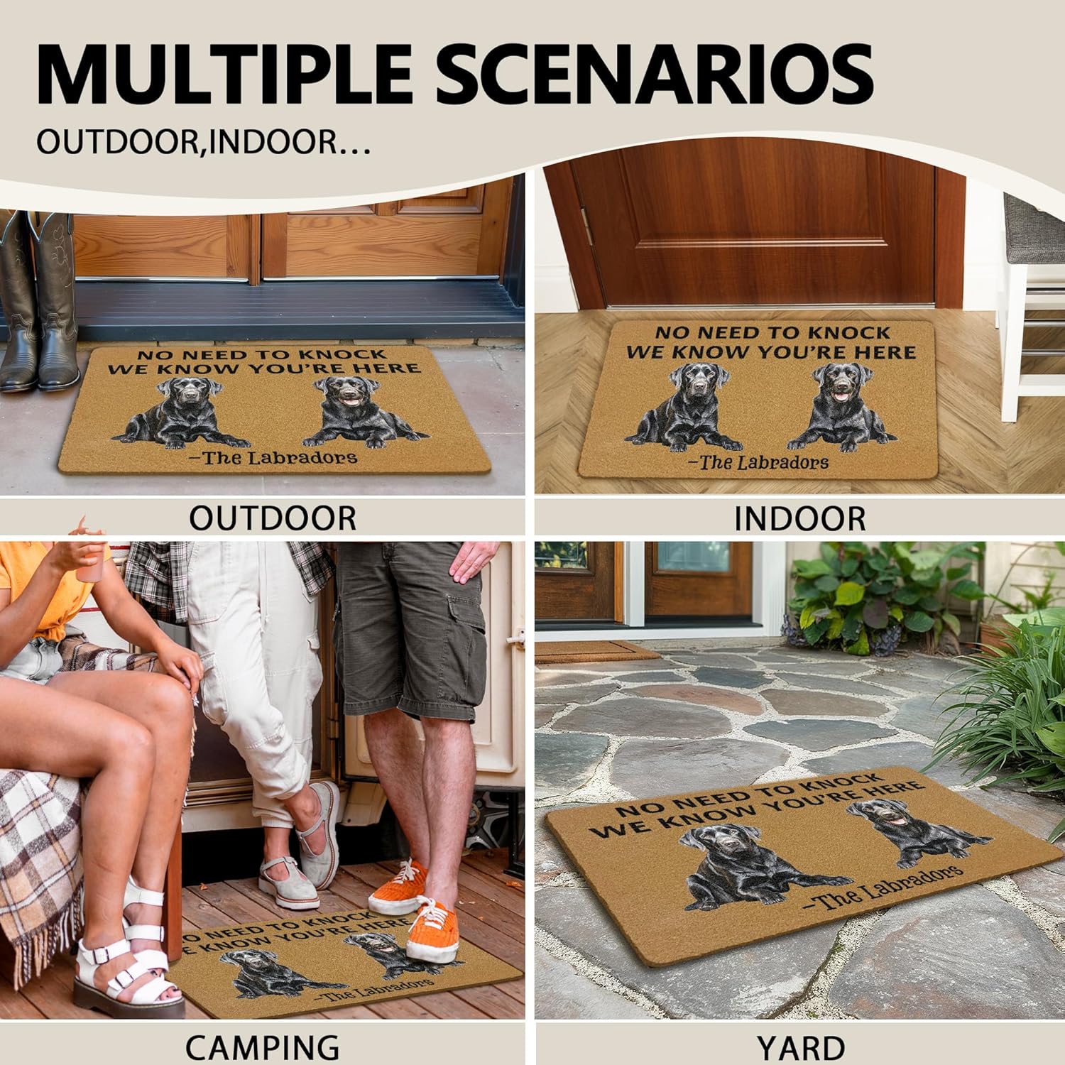 Black Labrador Retriever Dog Coir Door Mats Outdoor, Black Lab Gifts Front Door Mat Outside Entrance, Funny Dog Doormat Outdoor Indoor Entrance for Home Entryway Decor, 17x30in