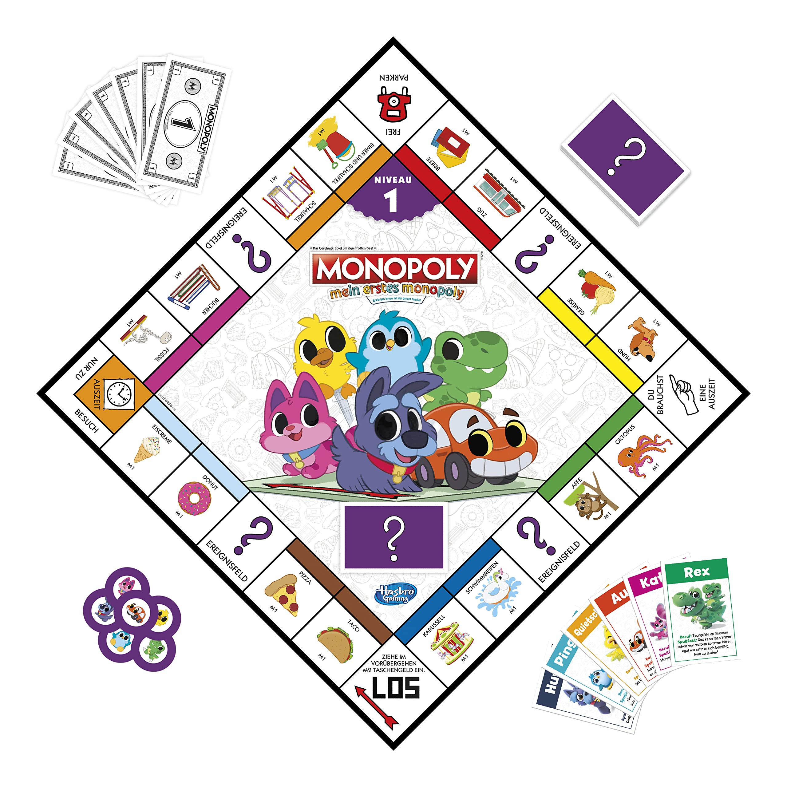 Hasbro Mein erstes Monopoly, Brettspiel für Kinder ab 4 Jahren, doppelseitiger Spielplan, Spielerisch Lernen mit der ganzen Familie
