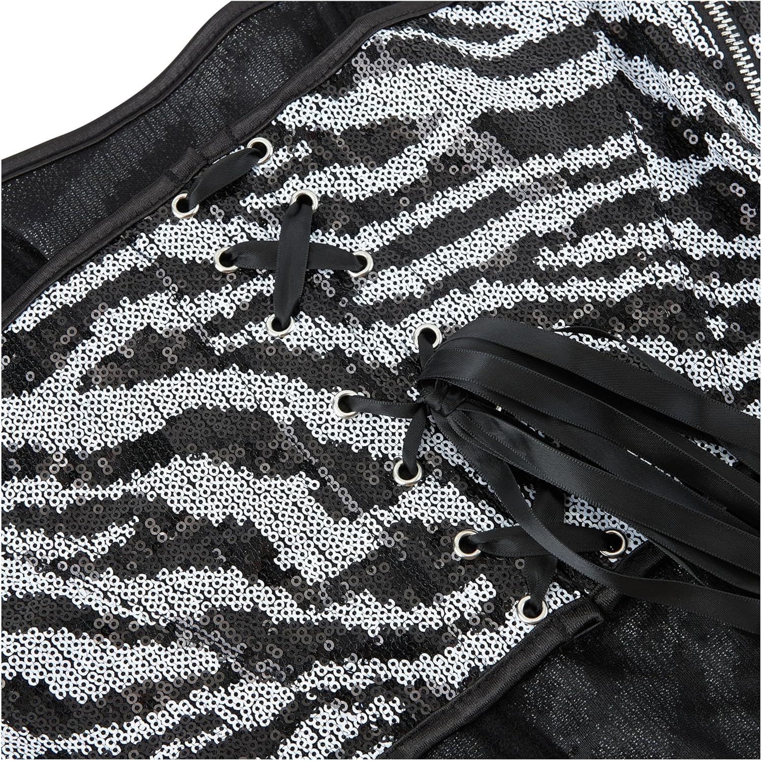Women's sequined striped corset, strapless skeleton top(1XL)