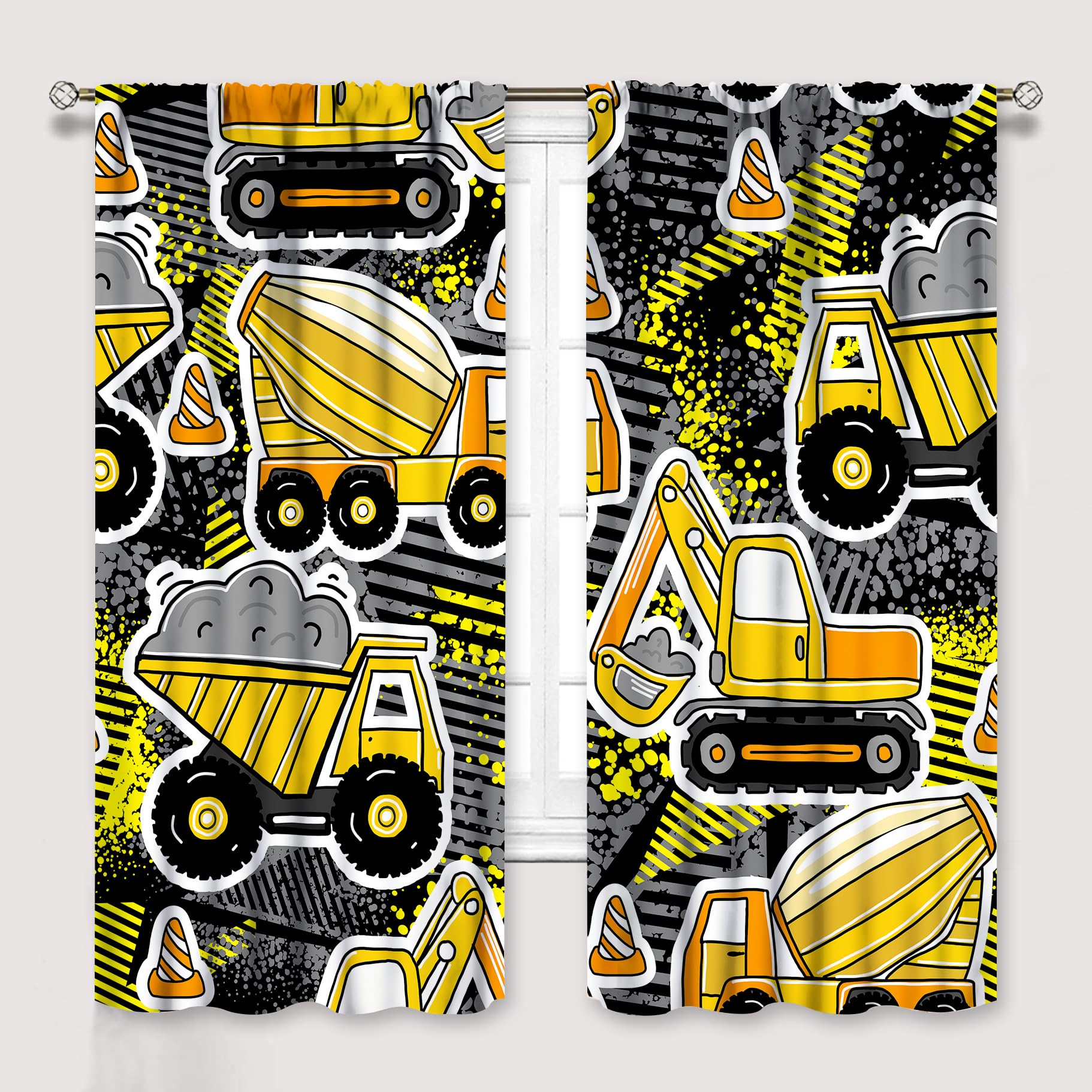 Cartoon Car Kids Curtains, Boys Construction Vehicles Trucks Window Treatments for Children Bedroom Nursery, Cartoon Transportation Car Pattern Drapes 2 Panel Sets,42x63 Inch — image 1