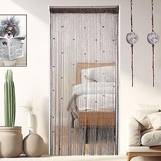 OSVINO 2PCS Perlenvorhänge Braun Fadengardinen 100x200cm Kristall Türvorhang Glitzer Fadenvorhänge Raumteiler Fenstertürvo...