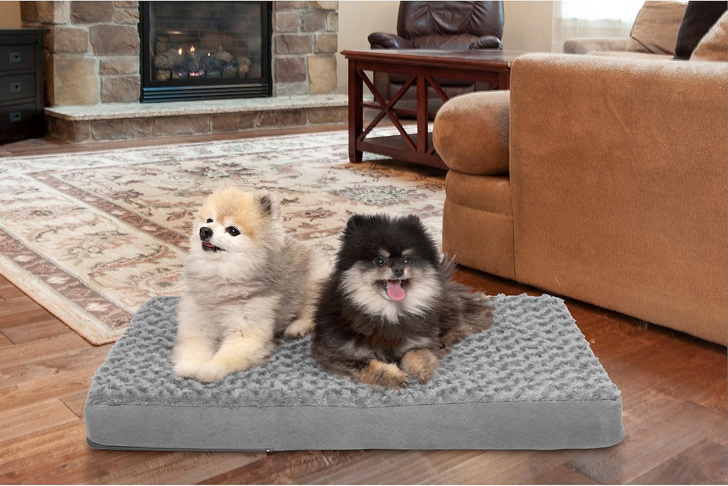 Furhaven Cooling Gel Dog Bed for Medium/Small Dogs w/ Removable Washable Cover, For Dogs Up to 35 lbs - Ultra Plush Faux Fur & Suede Mattress - Gray, Medium Ultra Plush Curly Faux Fur (Gray) 30.0"L x 20.0"W x 3.0"Th Cooling Gel Foam