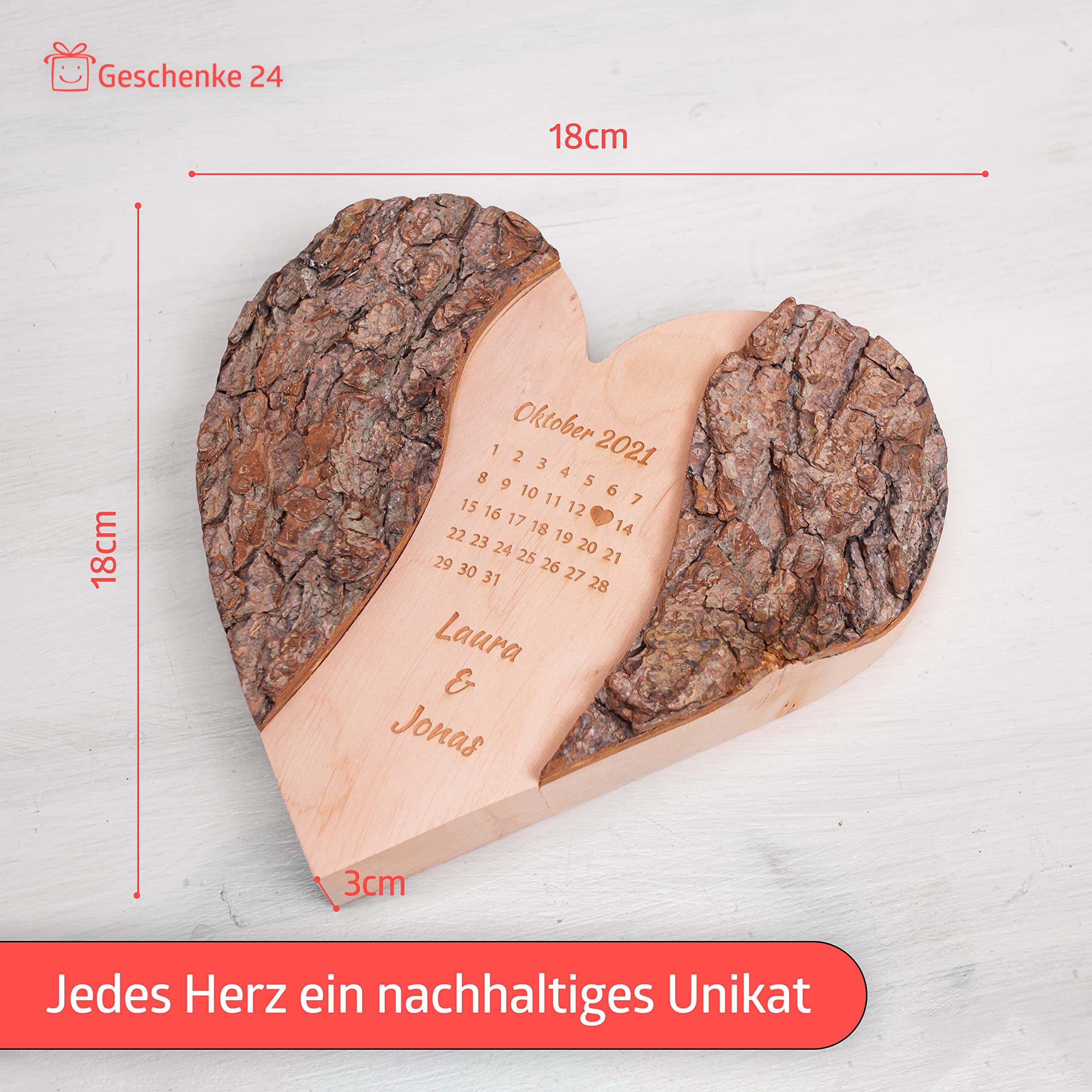 Holz Herz mit Gravur | Personalisiert mit Wunschdatum und Namen | Schönster Tag | Hochzeitsgeschenke für Brautpaar | Geschenk zum Jahrestag für ihn | Besondere Geschenkidee zum Hochzeitstag