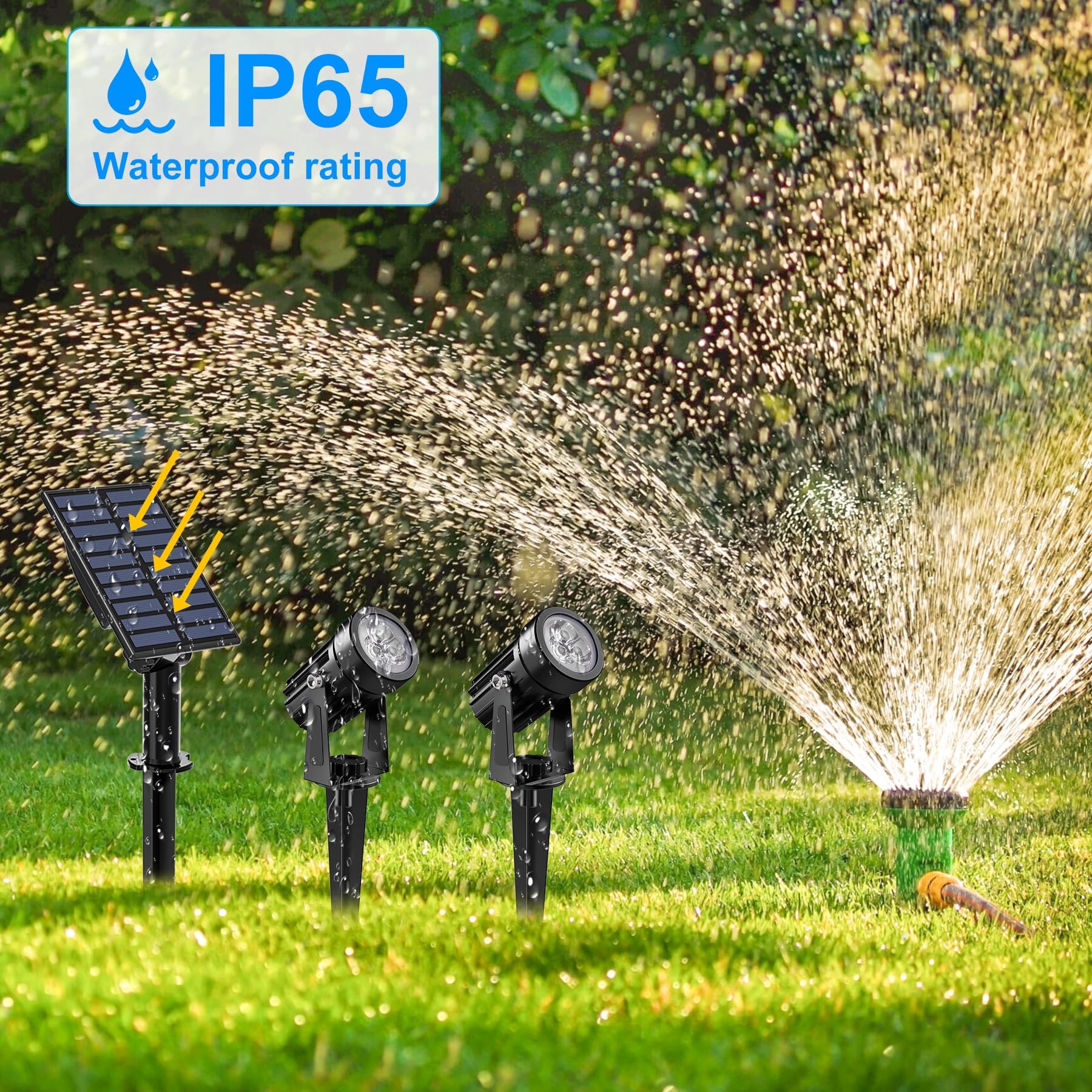 NATPOW Faretti Solari a Led da Esterno, 2 en 1 Luce 3000K Luci Solari da Giardino, 2 Modi, Automaticamente Acceso o Spento, Impermeabile IP65 Luci Esterne ad Energia Solare per Cortile, Patio, Alberi