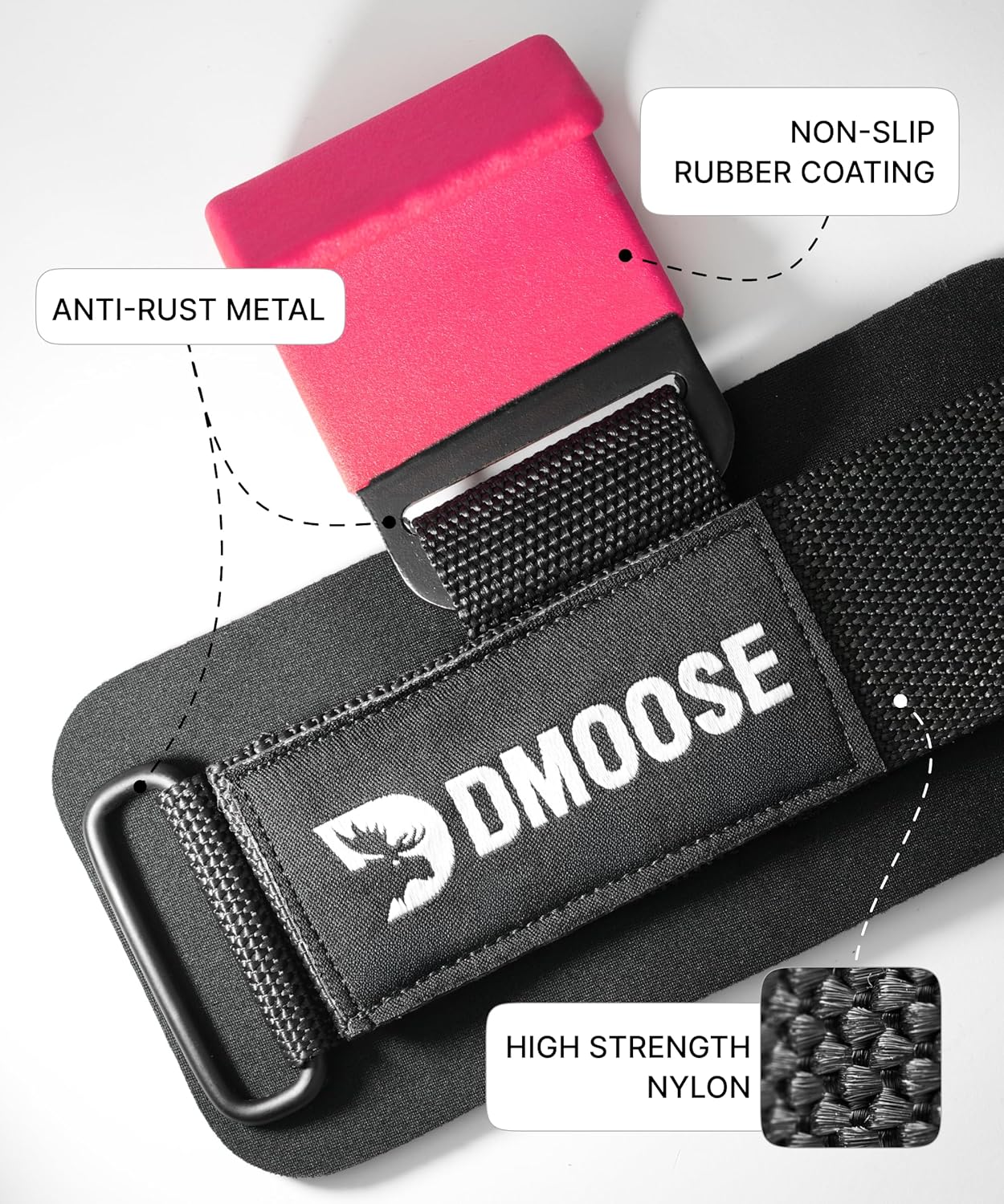 DMoose Fitness Weight Lifting Hooks (Pair) for Deadlifts, Pull Ups, Rows & Shrugs - Anti-Rip Nylon Strap Hand Grips with Thick Wrist Padding - Heavy Duty Wrist Straps for Weightlifting & Gym Workouts - Image 3