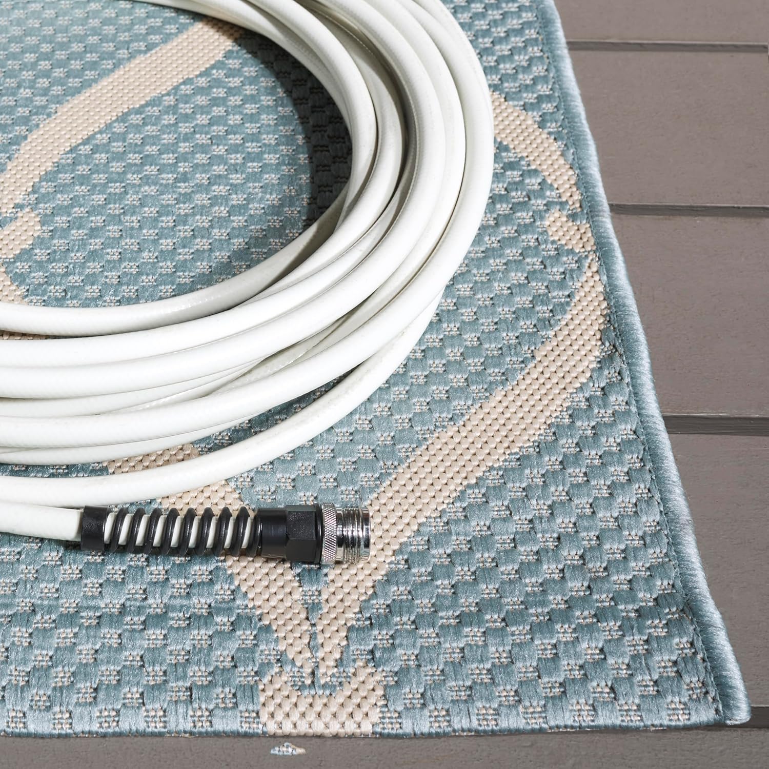 SAFAVIEH Outdoor Rug Courtyard Collection - 4' x 5'7", Spa Blue & Beige, Weather Resistant & Washable, Ideal for Patio, Backyard, Mudroom, Deck, Dining Space (CY6654-213)