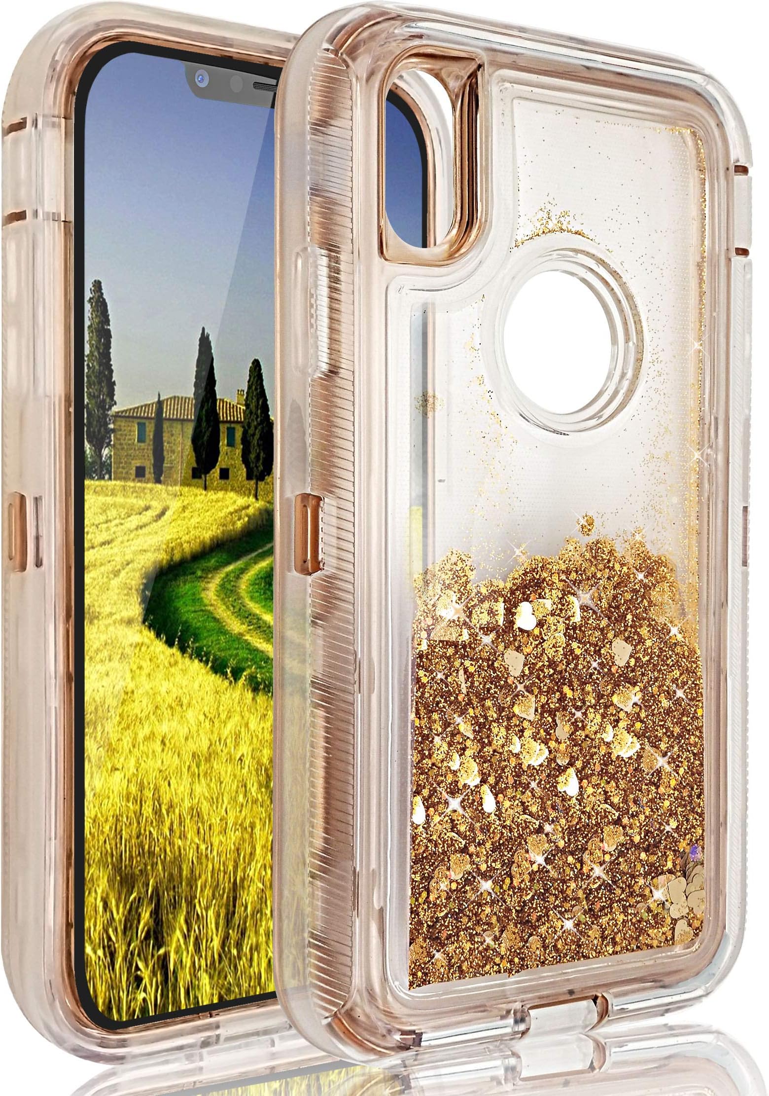 Liquid Bling Case for iPhone Xs Max Quicksand Shockproof Waterfall Glitter Robot Heavy Duty Shiny Bumper Soft Clear Rubber Commuter Defender Cover for Xs MAX (Rose Gold, iPhone Xs Max)