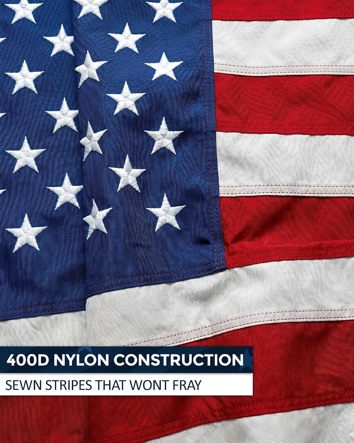 AGAS Huge American Flag 40 x 76 Ft Extra Tough 400D Nylon - Dense Embroidered Stars Sewn Stripes - 7 Brass Grommets Nylon Rope with Stainless Steel Thimbles Canvas Header - American Flag XXL