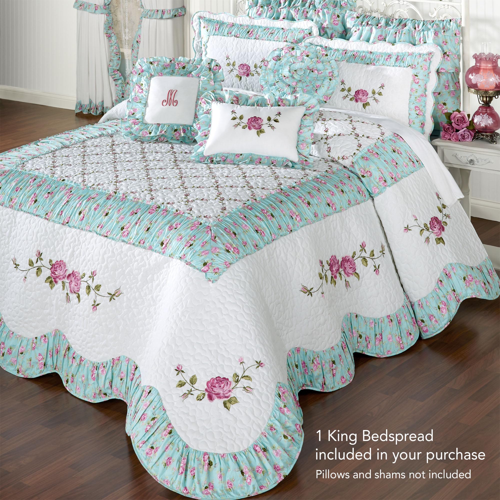 Touch of Class Rose Garden Grande Bedspread White | King Size
