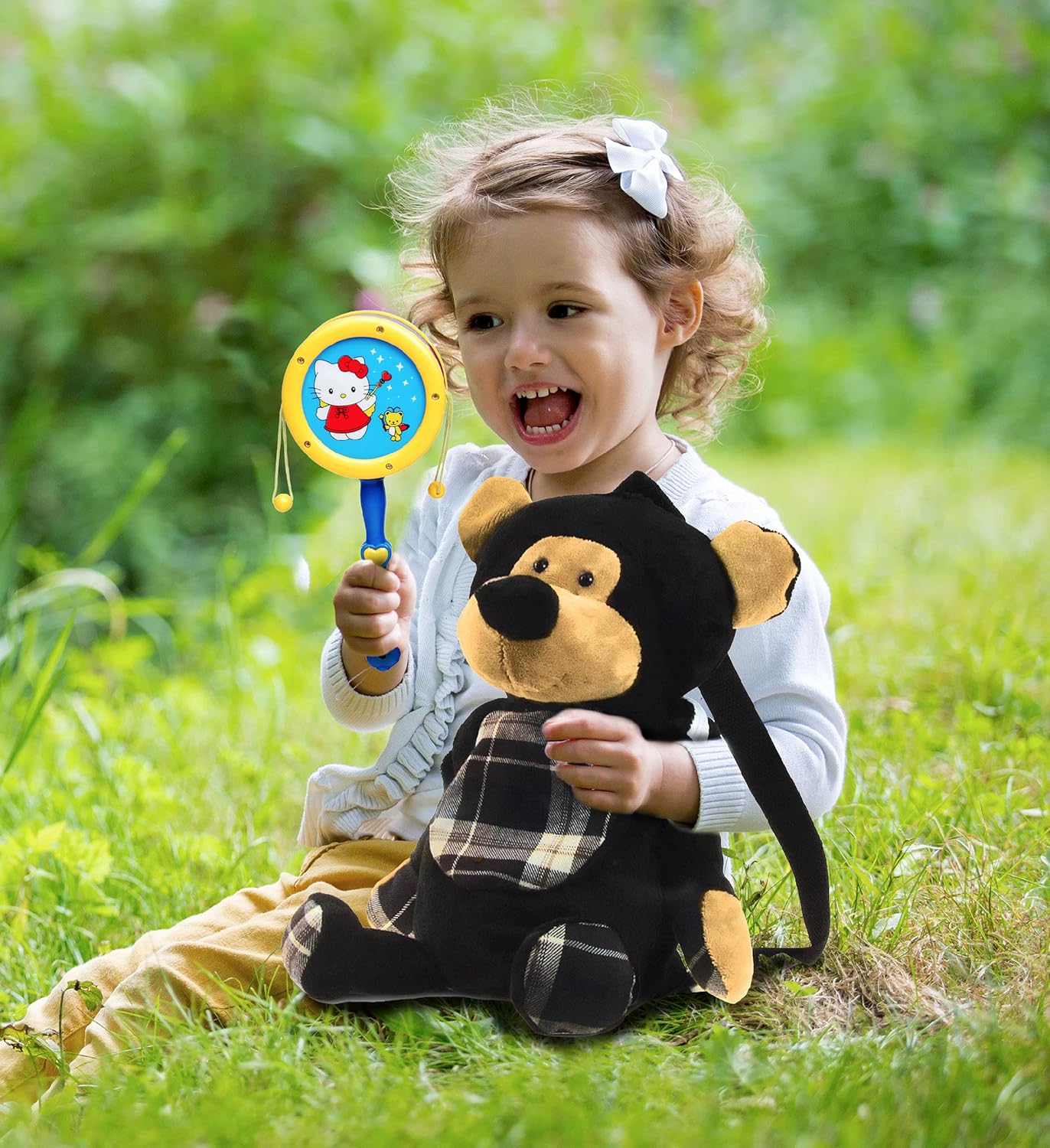 Puzzled DolliBu Black Bear Stuffed Animal Backpack - Super Soft Plush Stuffed Animal Bag for Children Accessories, Kids First Travel Plush Bag Toy - 16"