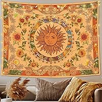 Accnicc Boho Sun Moon Sunflower Tapestry Wall Hanging - Vintage Indie Aesthetic Orange 48x36 Inch Tapestries for Bedroom Dorm Living Room