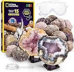 National Geographic Break Ouvrir 15 Géodes Premium - avec Goggles, Guide d'apprentissage détaillé, 3 Supports d'affichage, grand jouet scientifique de stem & Trousse éducative