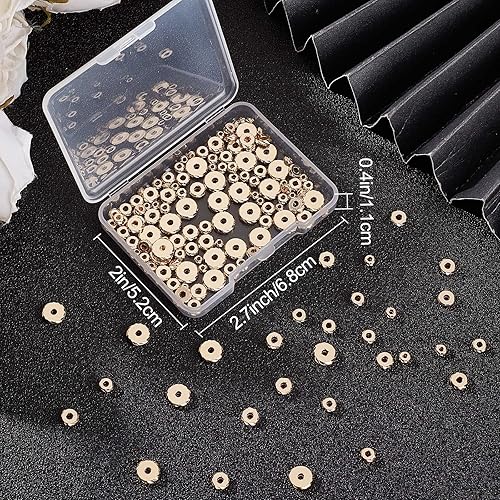 Miniatura 6 de Beebeecraft 1 caja de 150 cuentas espaciadoras redondas planas de 5 estilos, chapadas en oro de 14 quilates, cuentas sueltas para hacer joyas, disco