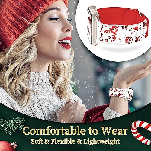 Miniatura 61 de Christmas Gift Compatible with Christmas Apple Watch Bands for Women 49mm 46mm 45mm 44mm 42mm, Soft Silicone Santa Claus for Apple Watch Ultra 3