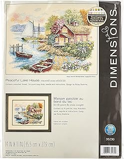 Dimensions 'Peaceful Lake House' Counted Cross Stitch Kit, Ivory Aida, 14" x 11", 14 Count