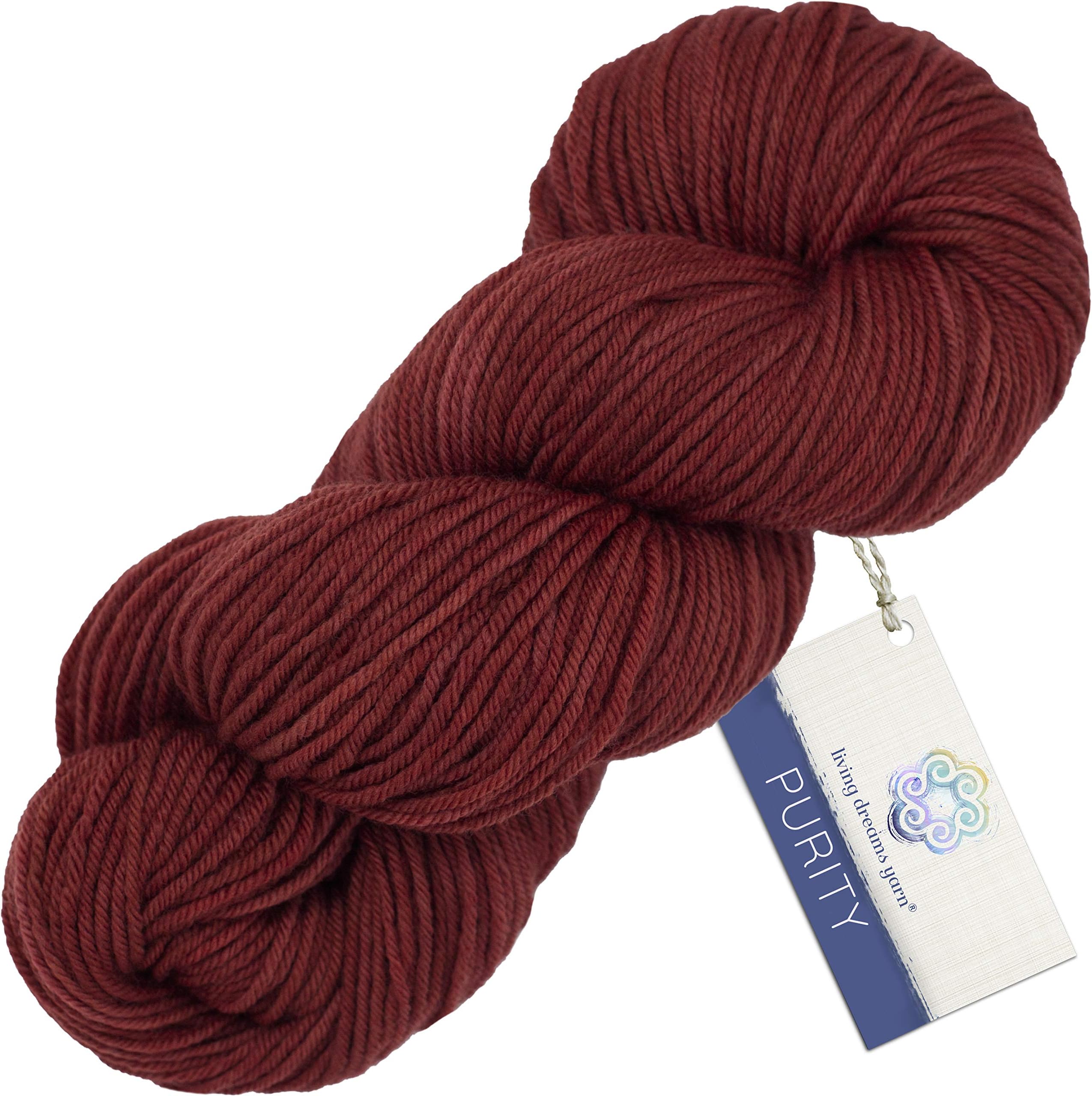 Living Dreams Yarn Purity. Certified Organic Merino DK. Cruelty Free & Responsibly Sourced. Super Soft and Hand Dyed in USA. Amber