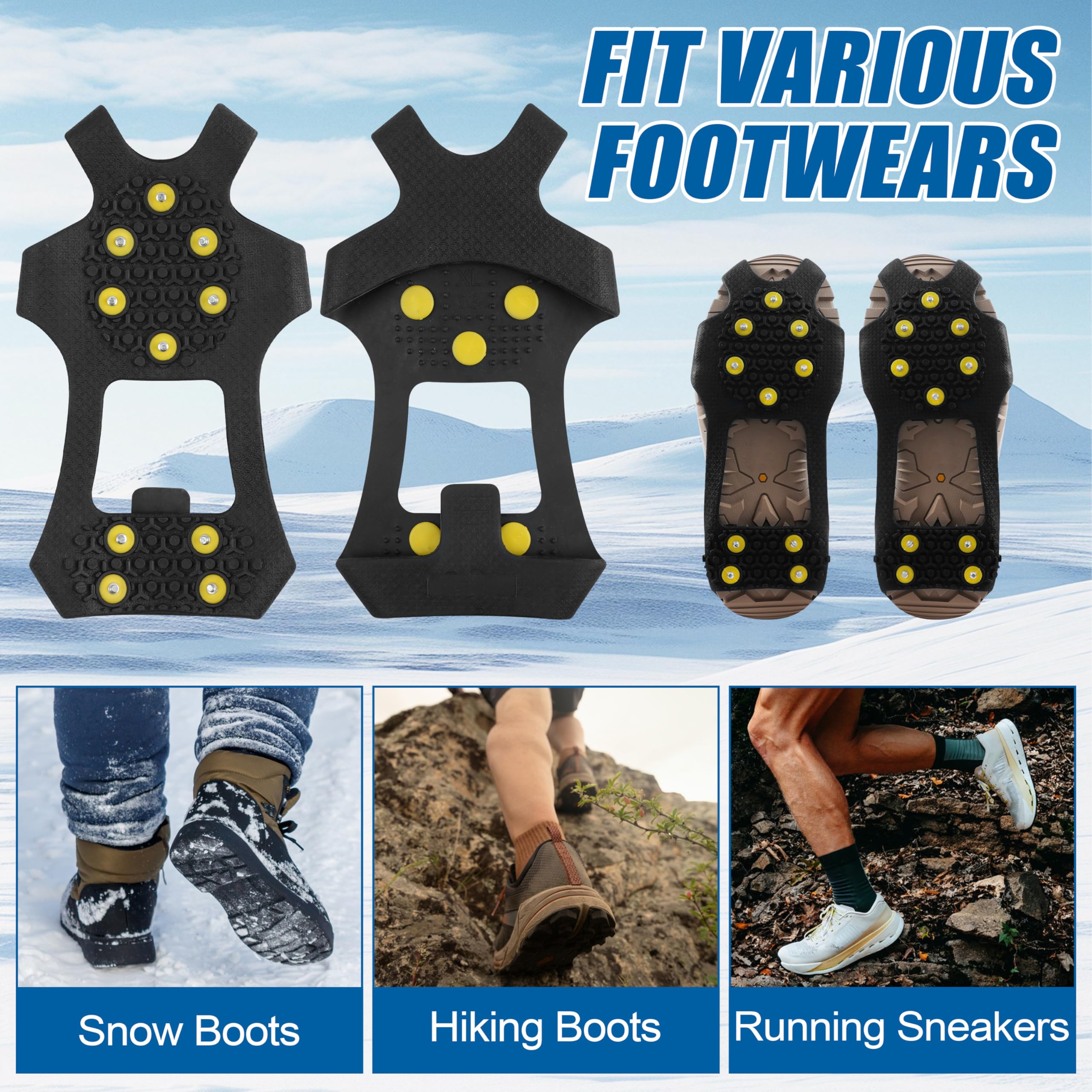 AGOOL Ice Cleats Snow Traction Cleats raki do butów i butów antypoślizgowe kalosze do chodzenia po śniegu i lodzie gumowe knagi do chodzenia antypoślizgowe raki