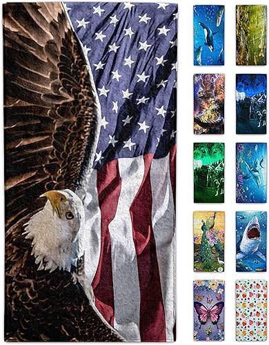 American Eagle - Toalla de playa de microfibra de 30 x 60 pulgadas, sin arena, de secado rápido, para adultos, adolescentes y niños (bandera de