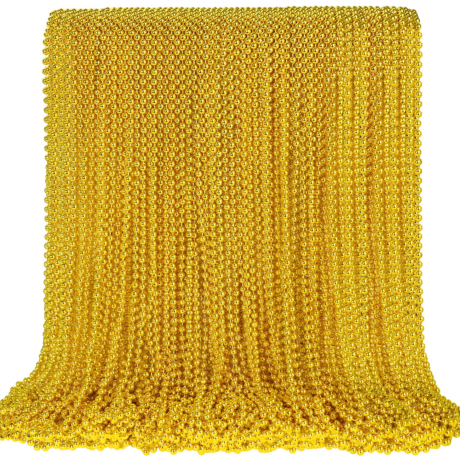 100 PCS Gold Bead Necklace, Gold Mardi Gras Christmas Beads Necklaces 33" Metallic Beaded Costume Necklaces Party Necklaces for Mardi Gras Parade Throws Wedding Birthday Pirate Party Favors