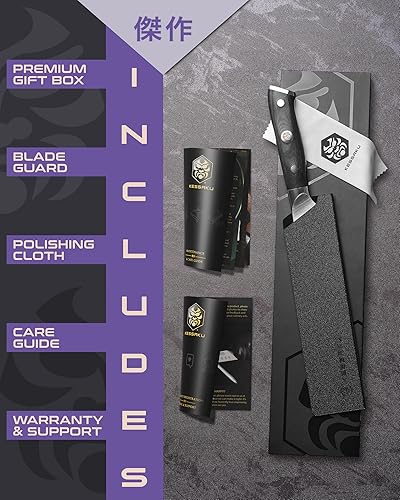 Vista 50 de KESSAKU Nakiri - Cuchillo de 7 pulgadas - Serie Dynasty - Cuchillo asiático para verduras - Cuchillo de cocina afilado - ThyssenKrupp forjado