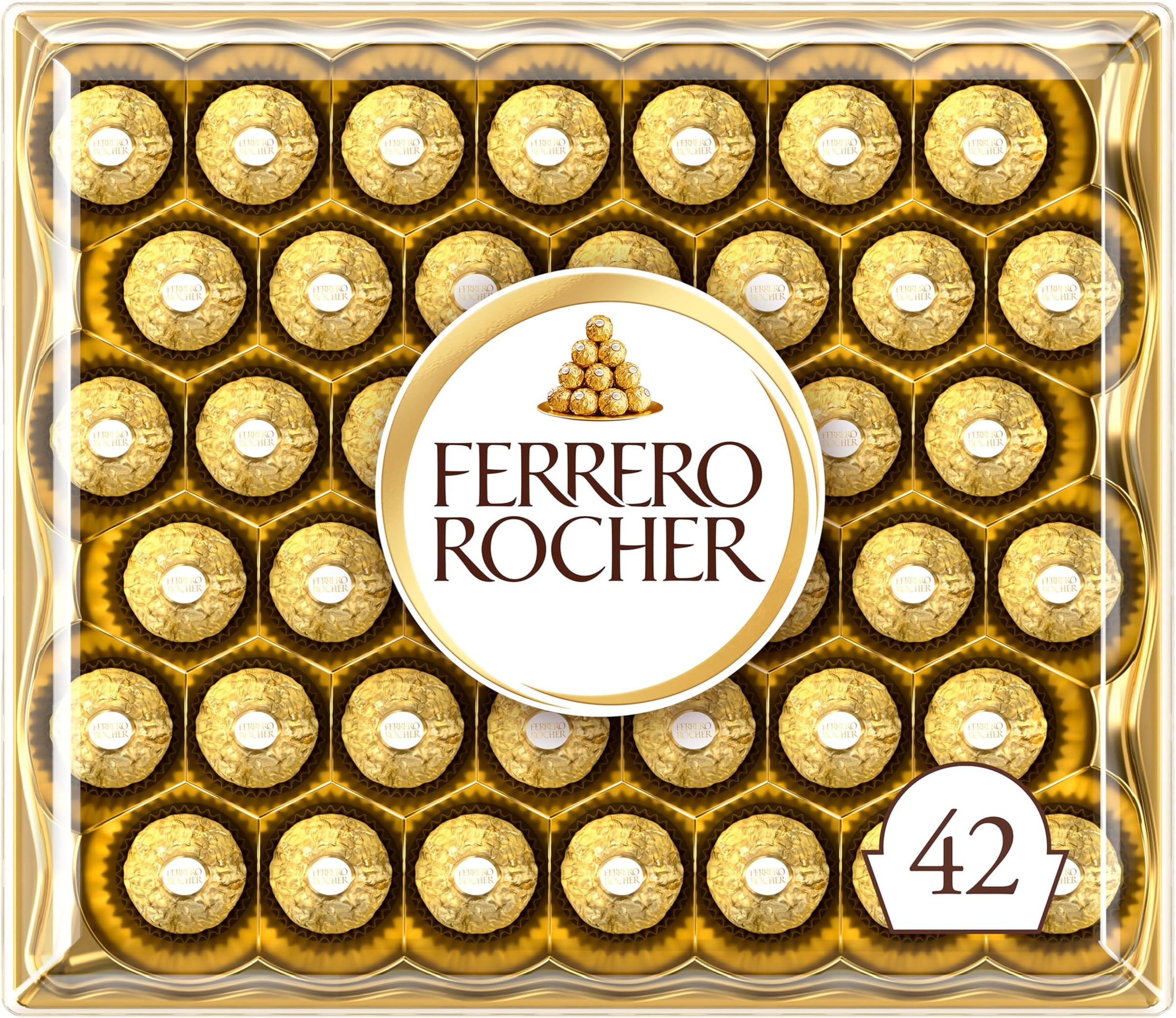 Ferrero Rocher Pralines, Chocolate Gifts - Chocolate Gift Box, Covered in Milk Chocolate and Nuts, 42 Pieces (525g)