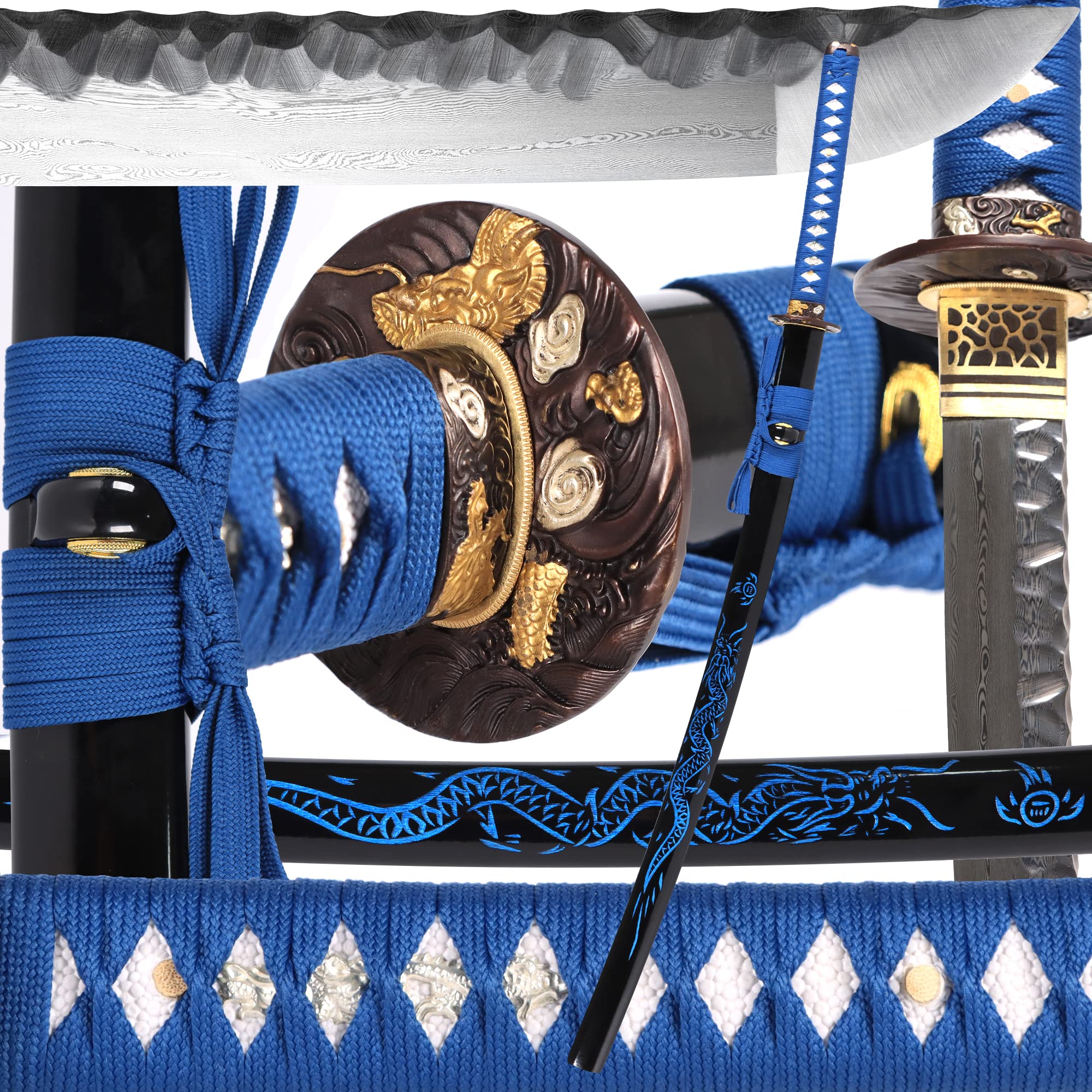 entezSamurai Sword Real - Full Tang, High Hardness, Katana Sword with Damascus Steel Blade