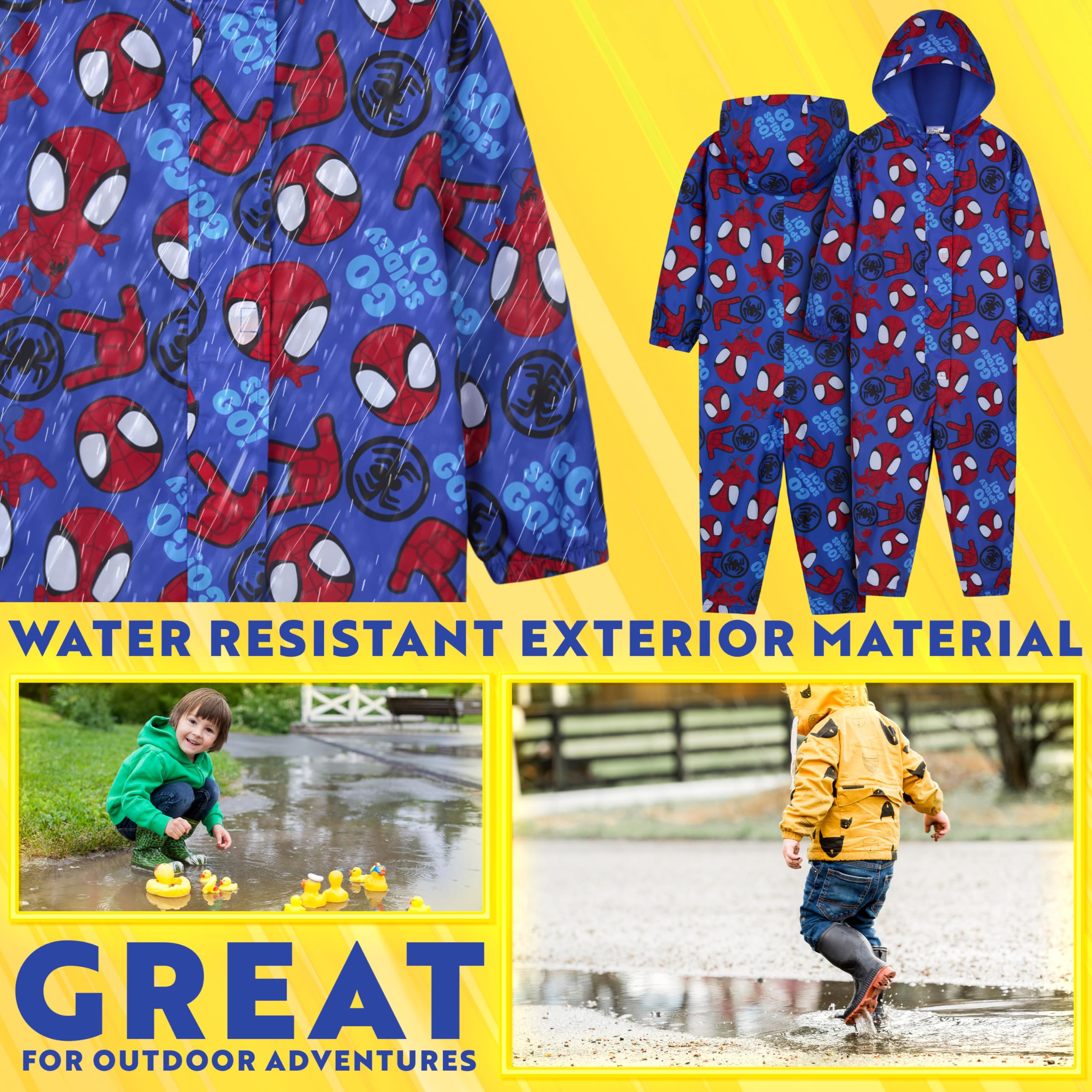 Marvel Spidey Combinaison de Pluie Garçon et Tout-Petit Combinaison Enfant Imperméable avec Capuche Tenue de Pluie