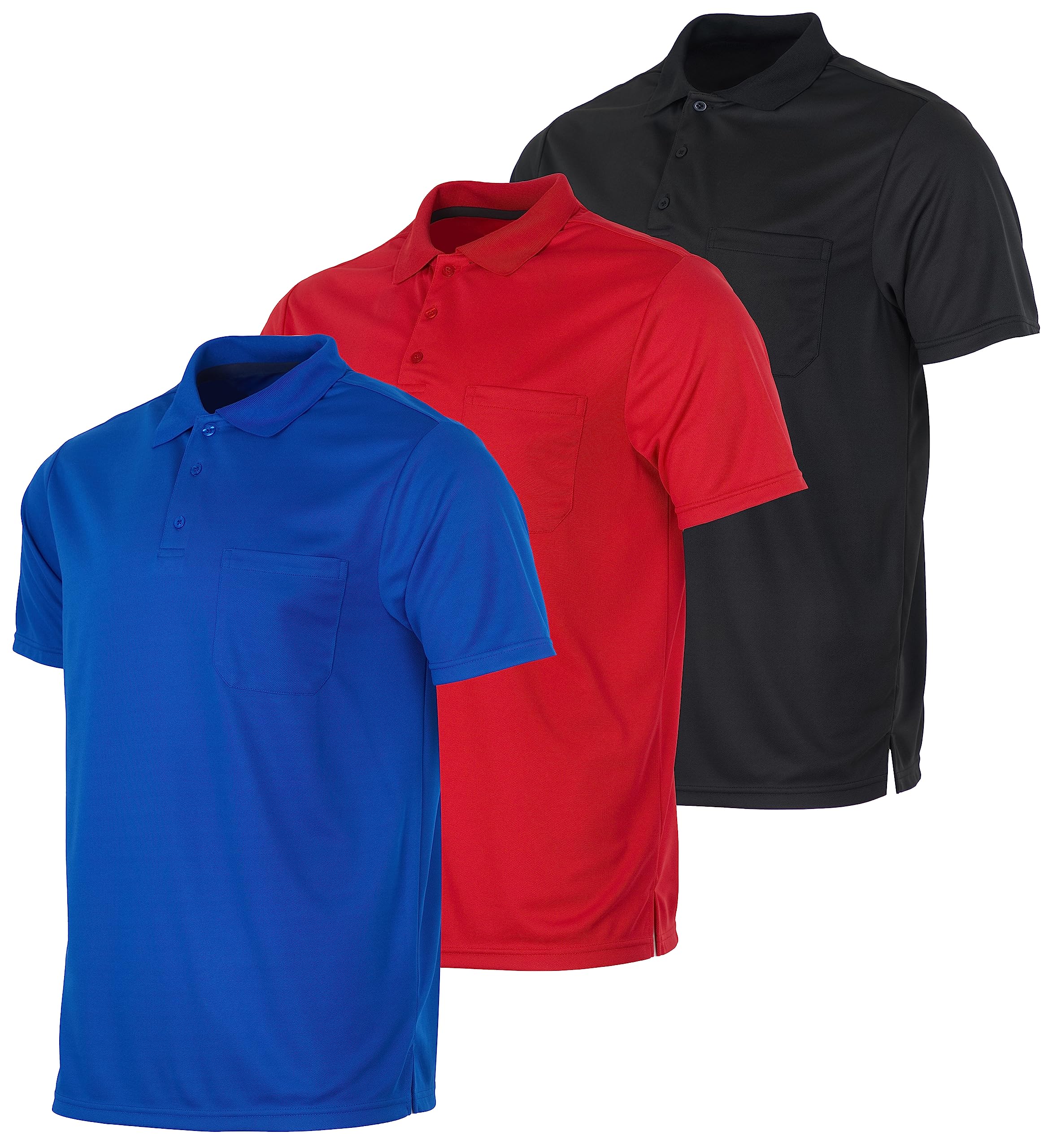 Real Essentials3 Pack: Mens Short Sleeve Dry-Fit Collared Polo Shirt with Pocket - Active Casual (Available Big & Tall)
