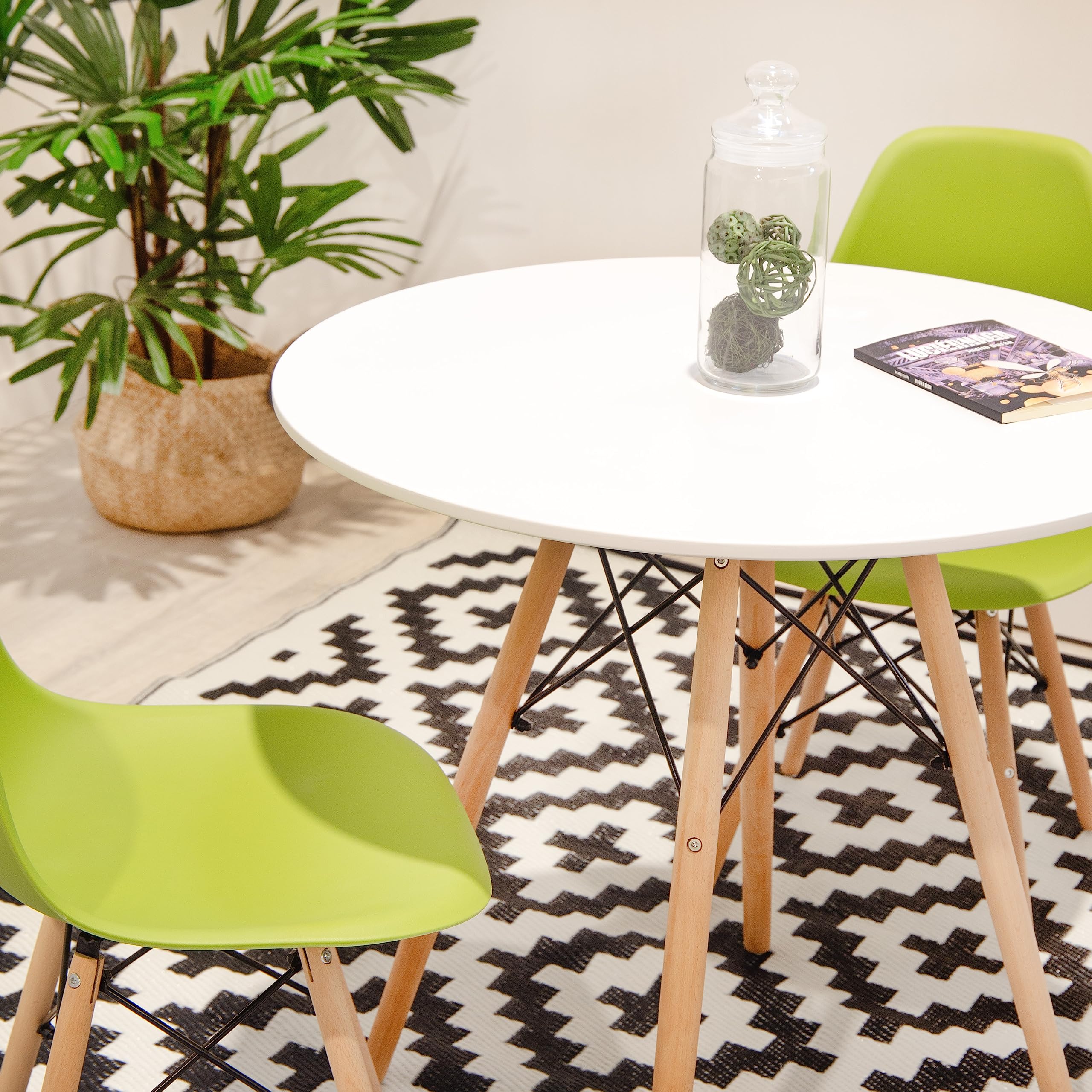 duehome | Mesa Redonda de Comedor Fija, Mesa Salon o Cocina, Modelo Tower, Acabado en Blanco y Madera, Medidas: 80 cm (Largo) x 80 cm (Ancho) x 75 cm (Alto)