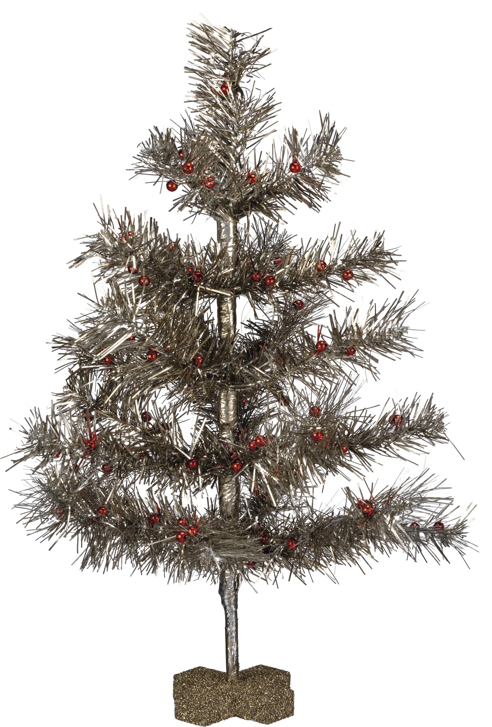 Espumillón artificial plateado de 35,5x45,7 cm con detalles rojos para árbol de Navidad vibrante