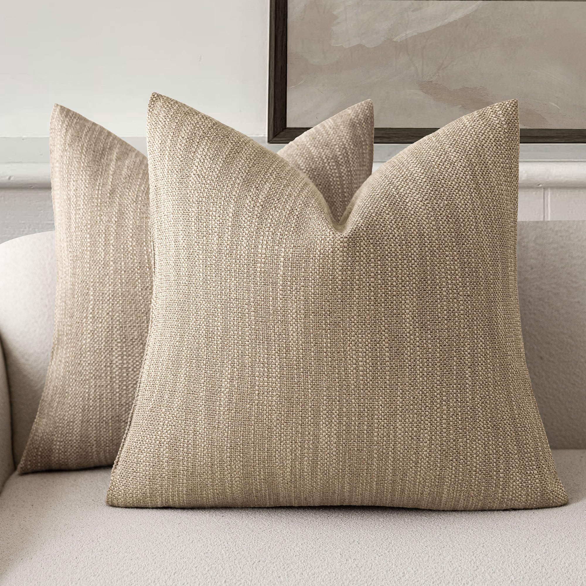 Foindtower Set of 2 Decorative Textured Burlap Linen Throw Pillow Covers Farmhouse Boho Cushion Cover Solid Accent Pillowcase for Couch Sofa Bed