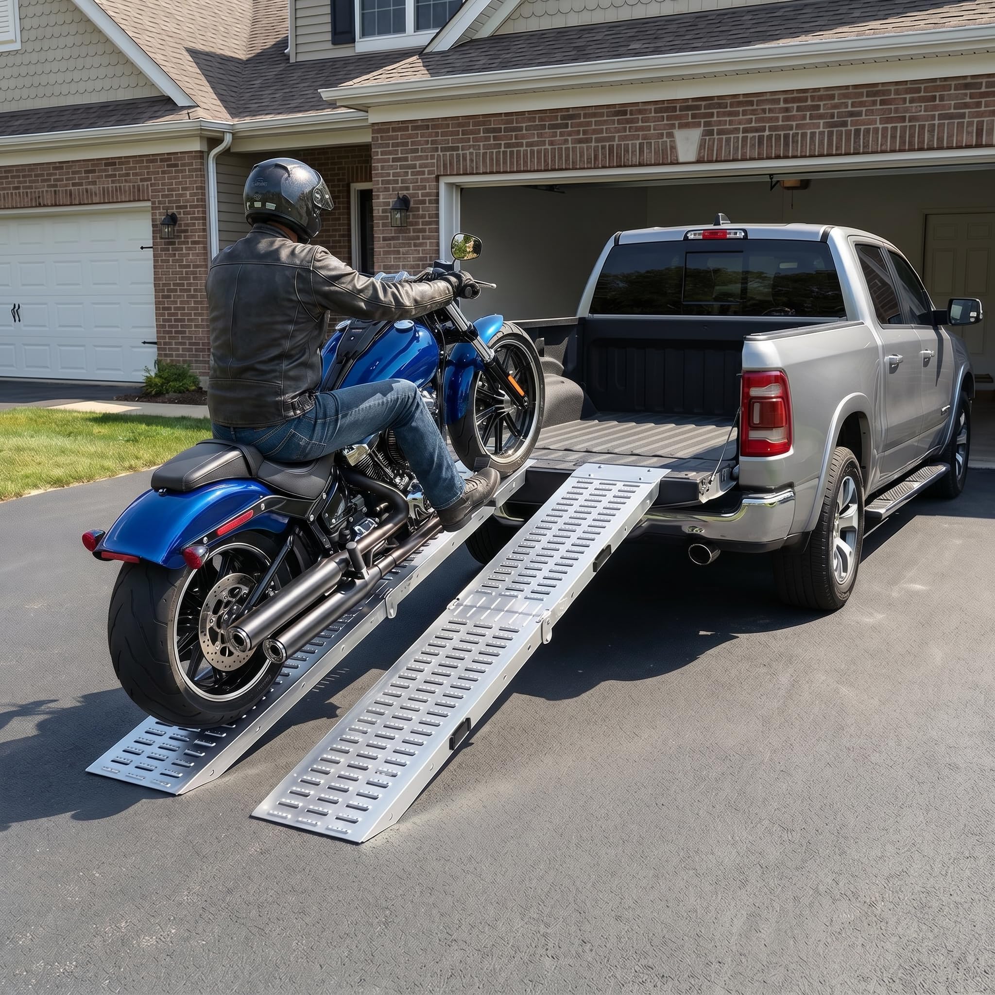YRHome 2 Stück Faltbare Auffahrrampe Verladerampe Laderampe Laderampen verzinkter rutschfeste Auffahrschienen Rampe 180 x 22.5 cm mit Griff für Motorrad Anhänger Rasenmäher Rasentraktor max. 400 kg