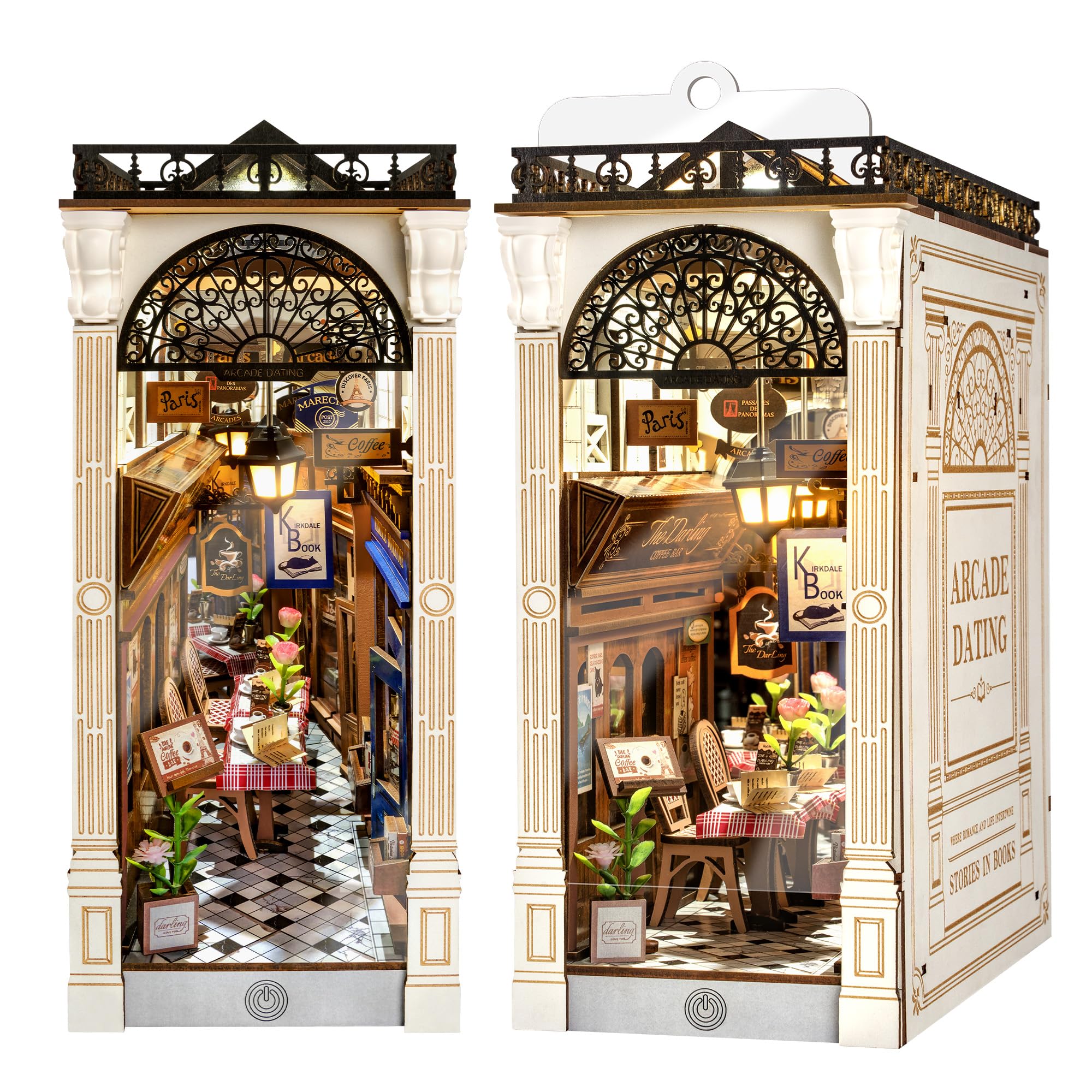Kit de rincón de libros para adultos, escena callejera de arcada europea, kits de casa en miniatura, rompecabezas de madera 3D con iluminación LED, decoración del hogar, regalo creativo para