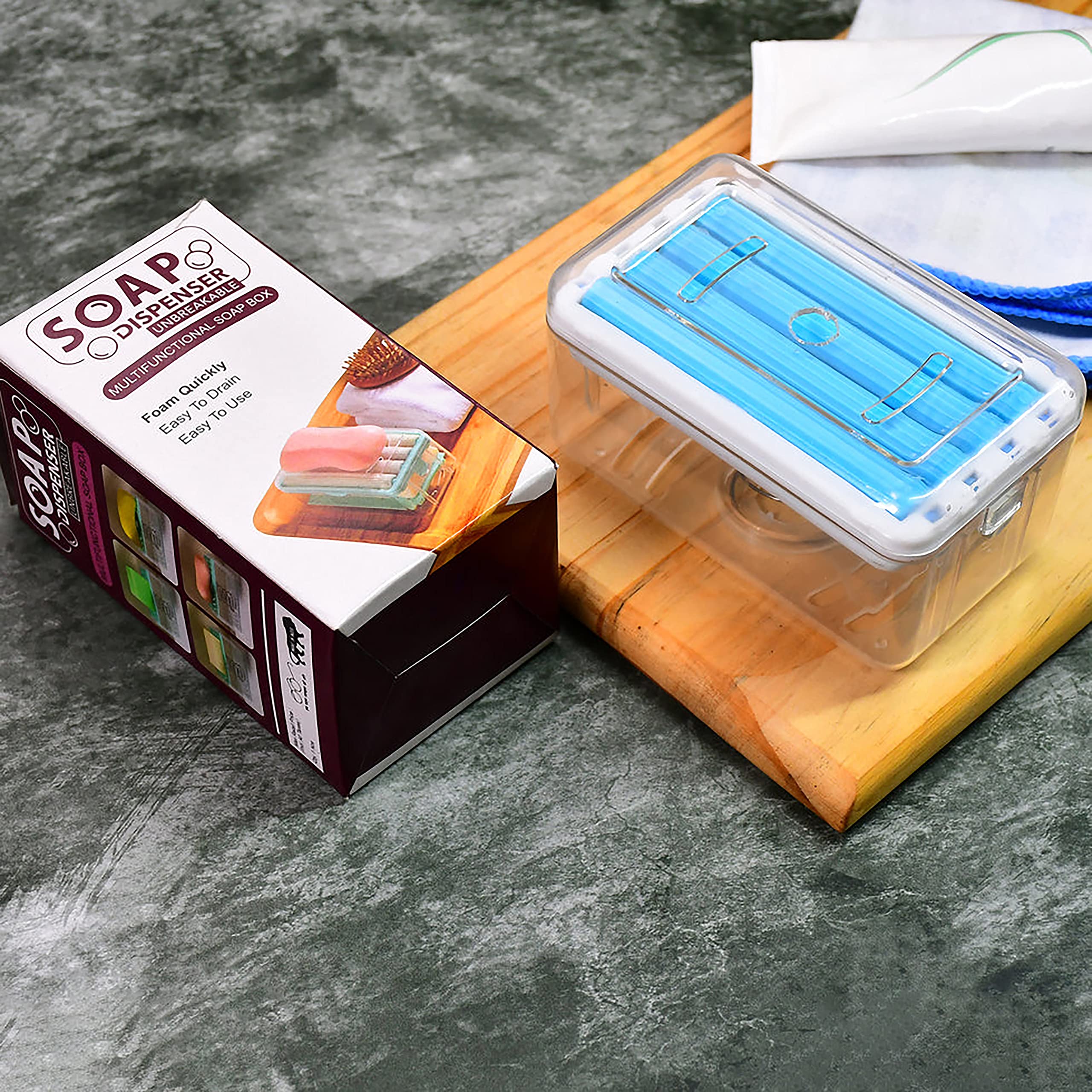 MAPPERZ Soap Dish with Drain Multifunctional Soap Dish Soap Cleaning Storage Foaming Box for Home Bathroom Kitchen Keep Soap Dry& Easy to Clean