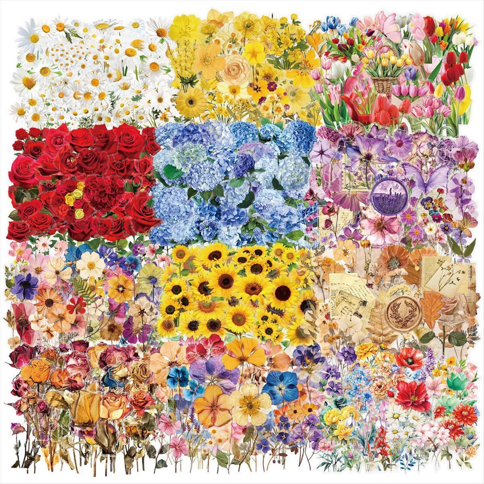 600PCS Floral Scrapbook Stickers Nature Flowers Stickers