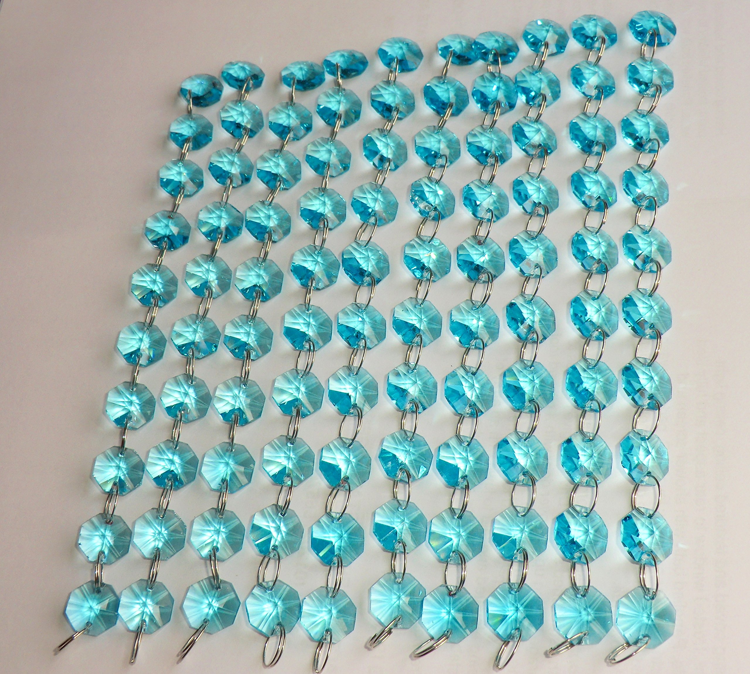 100 14mm Octagon Aqua Teal Blue Turquoise Transparent Chandelier Drops Parts Cut Glass Crystals Droplets Beads Christmas Tree Ornaments Pendants Vintage Chic Wedding Seear Lights
