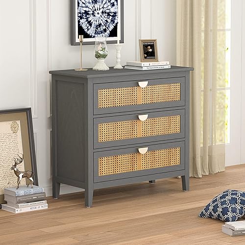 Miniatura 6 de JIEJIEGAO Armario de almacenamiento Accent con 3 cajones, mesita de noche con 4 pies de hierro de metal, cómoda estable y duradera adecuada para