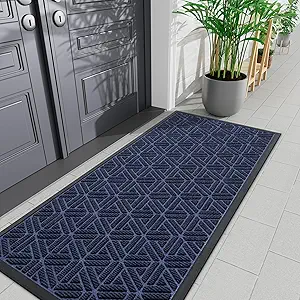 Smiry Front Door Mat Outside Entrance, Heavy Duty Natural Rubber Doormat, Trap Dirt and Moisture Easy Clean Low Profile Patio Porch Welcome Floor Mats for Entry, 71x23 Inch, Navy Blue