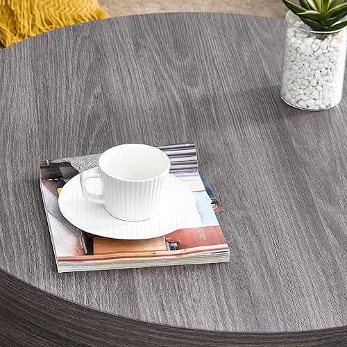 Miniatura 12 de Mesa de centro redonda, mesa de centro moderna de granja, mesa de centro de madera sintética con patas de metal, fácil montaje