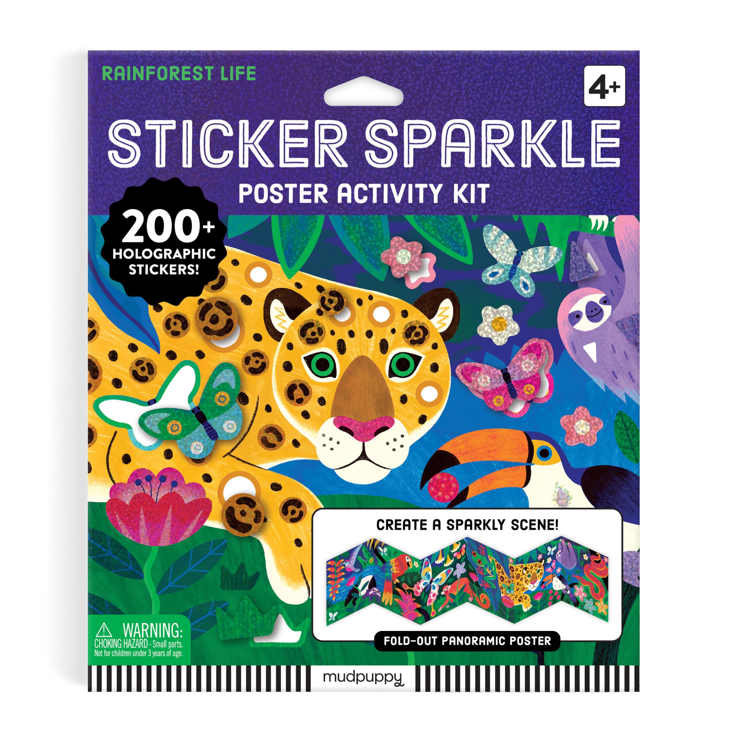 Mudpuppy Rainforest Life – Sticker Sparkle Poster Activity Kit with Illustrations of Sparkling Rainforest Characters for Children Ages 4 and Up