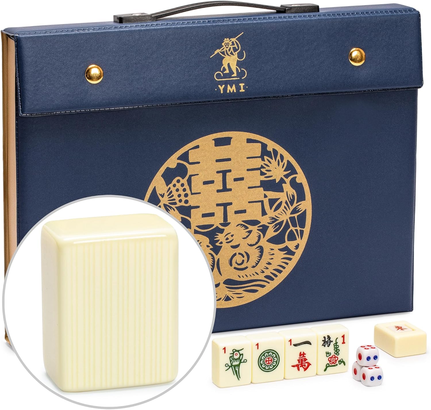 Yellow Mountain Imports "Bleau Fontaine Chinese Mahjong Set with 146 Medium Tiles and Blue Vinyl Case — for Chinese Style Gameplay Only [???????????] Ivory