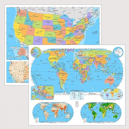 Paquete de mapas laminados primarios para aulas de Estados Unidos y el Mundo  Mapas educativos de pared de 36 x 30 pulgadas  Grados 1 a 5  Colores disponible en Yaxa Costa Rica