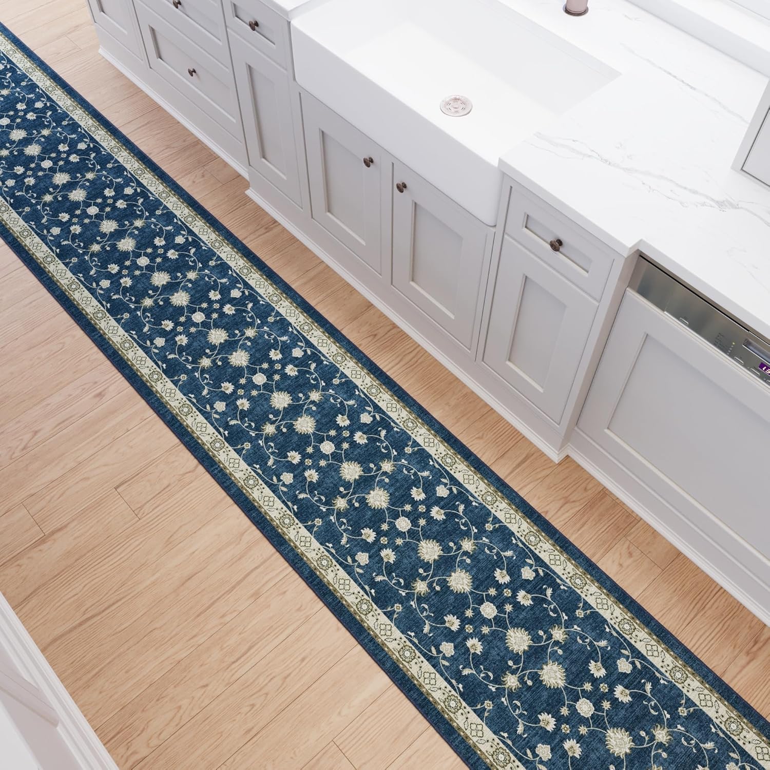 Ottomanson Mud Mat 2'7" x 4' Indoor Door Mat – Machine Washable Soft Non-Slip Rug, Quick Dry Low Pile Carpet for Kitchen, Bathroom & Entryway, Mahal Navy