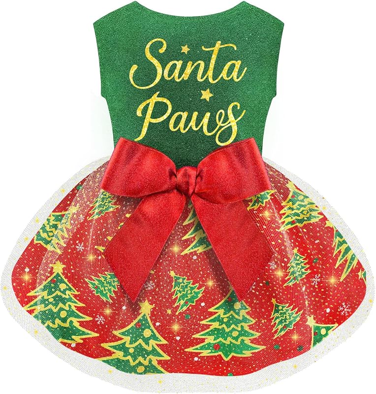 Vestido de Natal para Cães e Gatos com Laço e Tule BAOBICUTE, Tamanho XXS a L