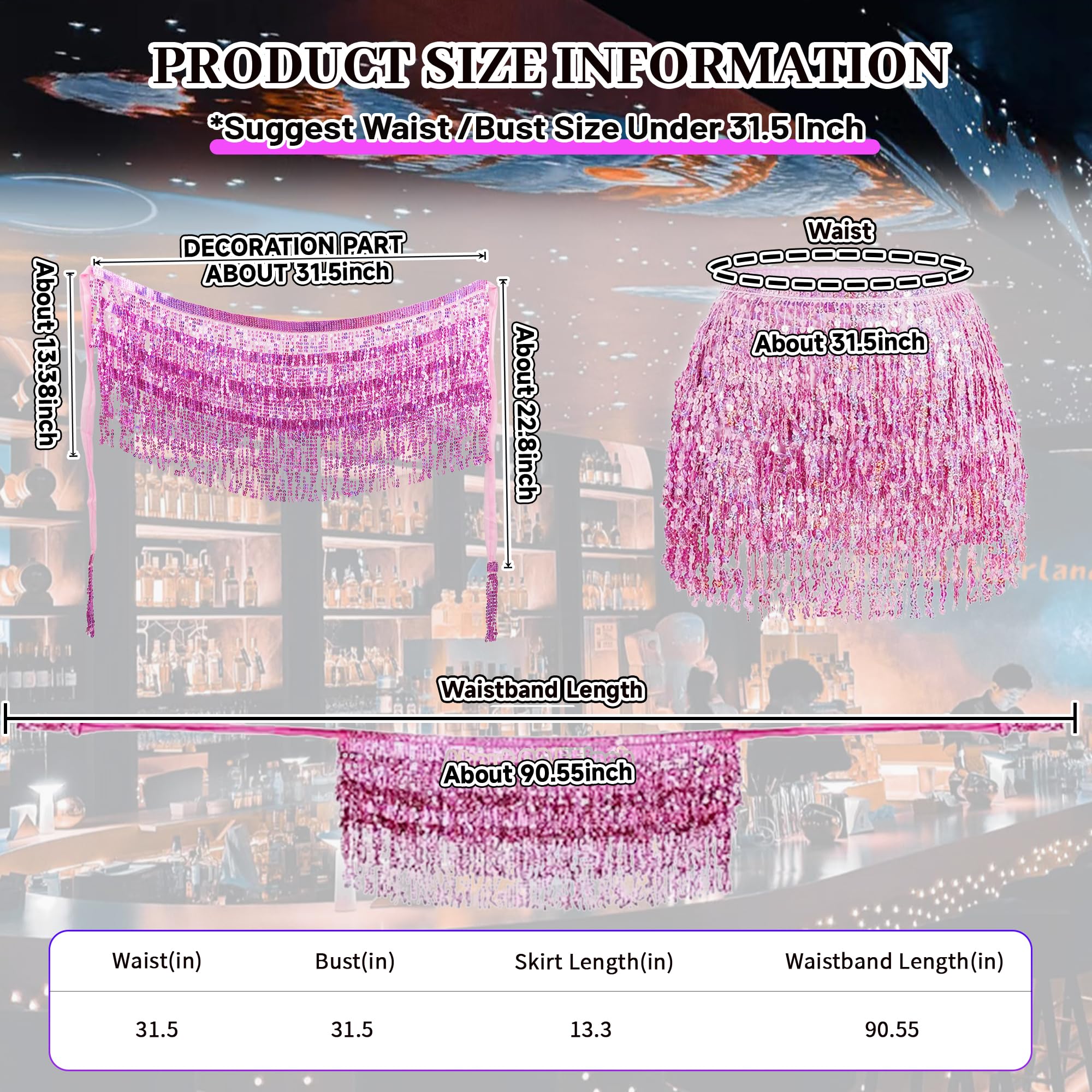 Baisdan 2 Pack Sequin Tassel Skirt for Women Girls, Sparkly Sequin Skirts Festival Outfit - Image 3