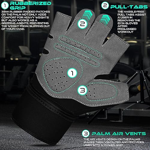 Miniatura 4 de Guantes de gimnasio para entrenamiento de fitness, antideslizantes, absorben los golpes, guantes de levantamiento de pesas, agarre acolchado,