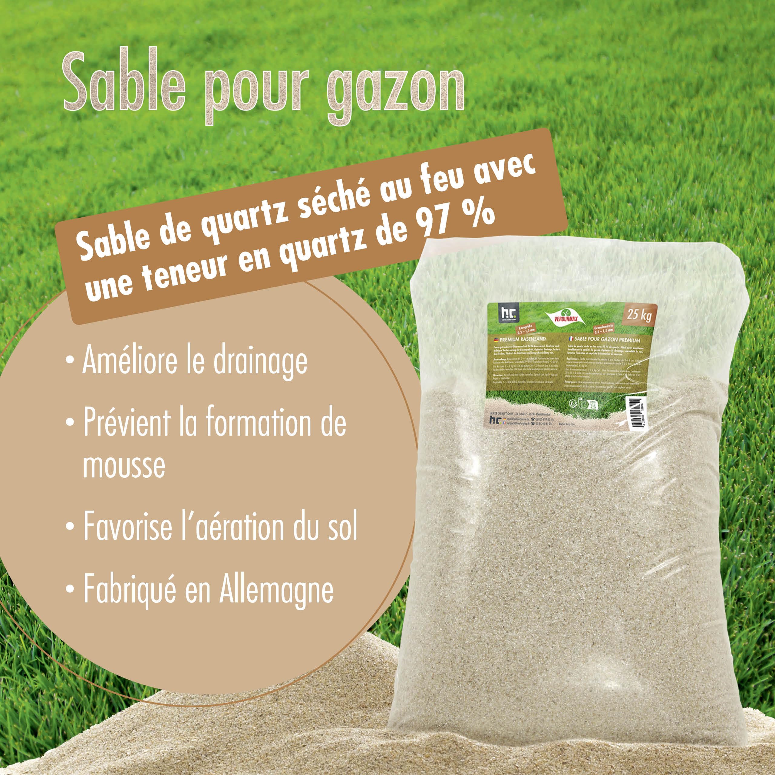 Sable pour Gazon 25 kg 0,3–1,5 mm – Sable de Quartz Séché au Feu Pureté 97% – Drainage, Aération et Top-Dressing Pelouse