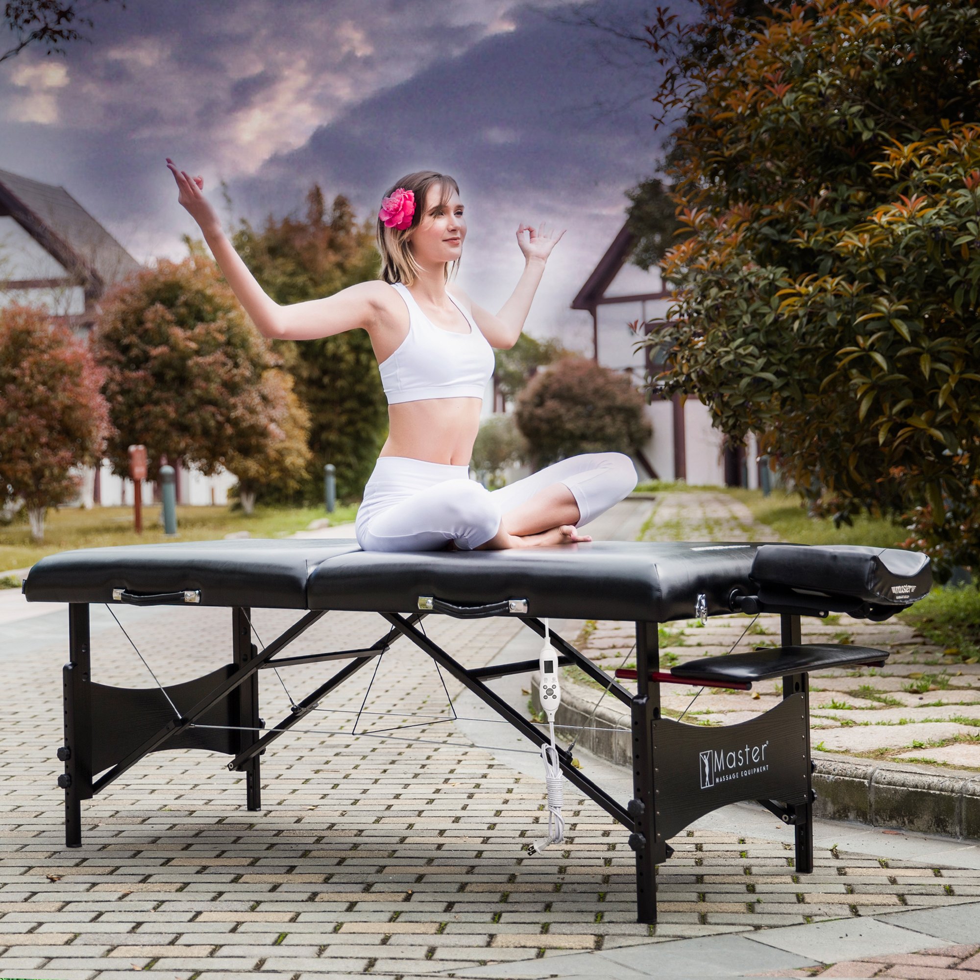 Master Massage 76cm Galaxy Mobil Massageliege ThermaTop Integriertes Heizsystem Klappbar Massagebett Massagebank Kosmetikliege Portable Beauty Bed Holzbeine Tragetasche Paket, Schwarz